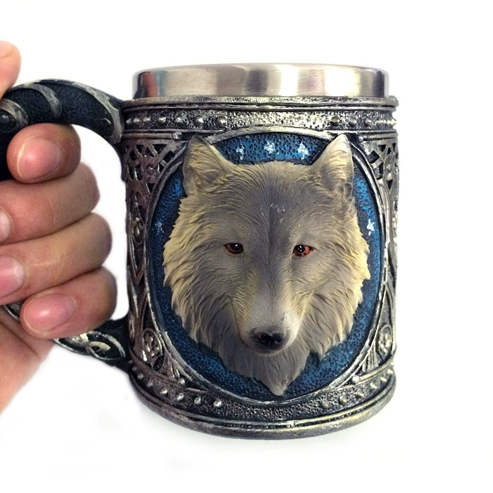 Двухслойная нержавеющая кружка Wolf King, 3D головка волка, 450 мл, ретро персонализированный подарок