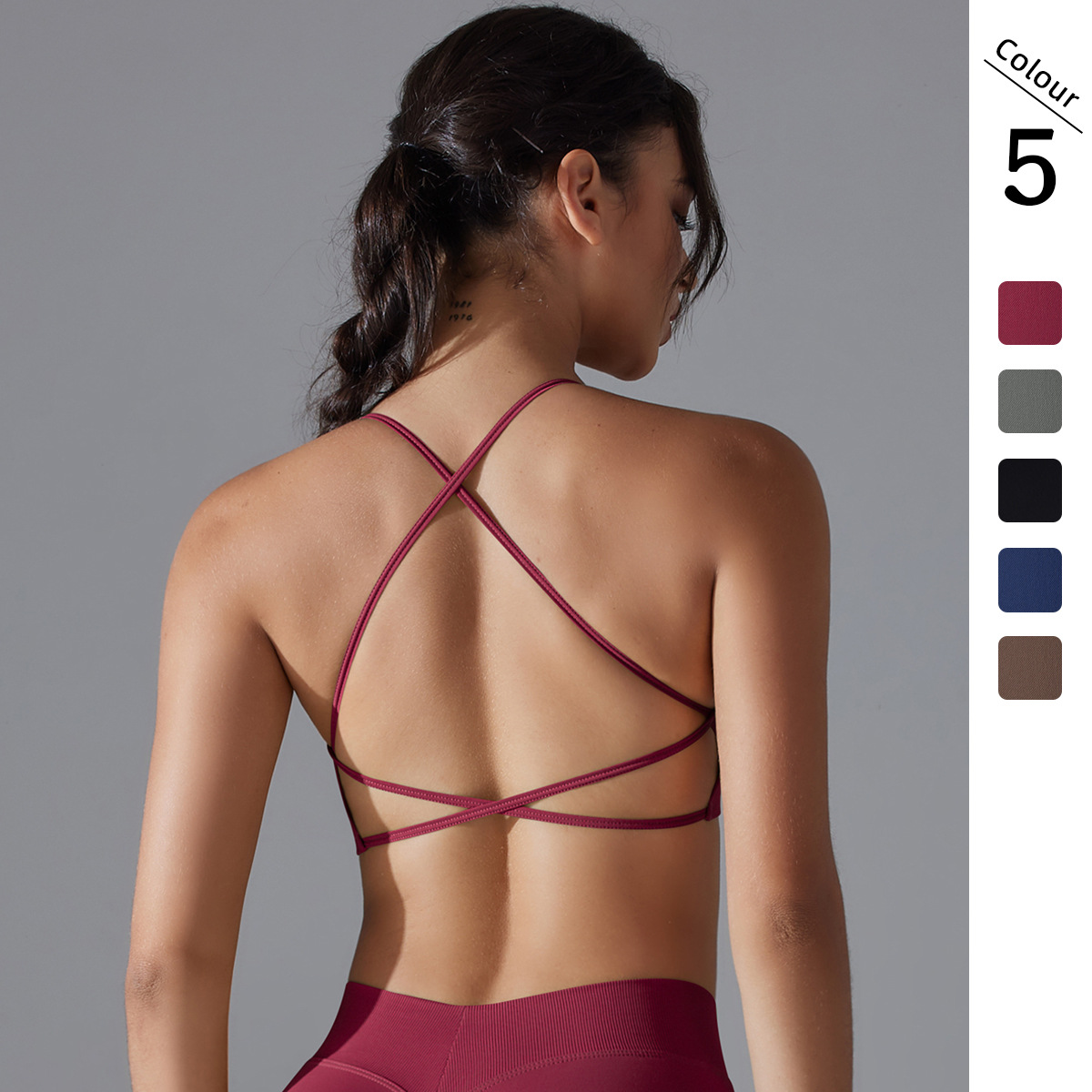 Cross-border sin costuras sólidas cruzadas belleza de espalda apretada alta elástica ropa interior deportiva yoga correr fitness yoga sujetador mujer