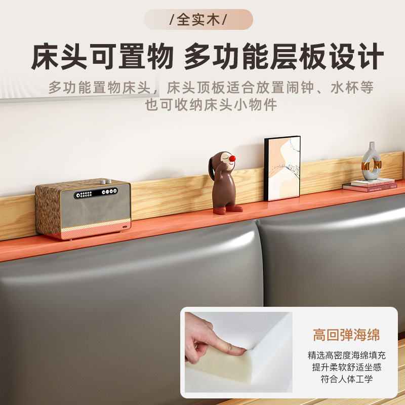 实木床家用北欧1.8米双人床1.5米单人储物床出租房经济型1.2m床架|undefined