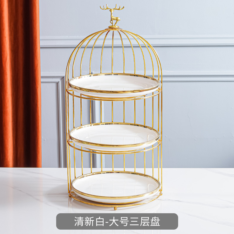 Plato de fruta de cerámica de lujo ligero mesa de café de la sala de estar cesta de frutas en casa plato de pastel de caramelo creativo adornos de almacenamiento de postre de doble capa