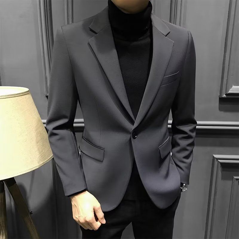 痞帅职业小西装男士春春秋商务韩版潮流帅气休闲修身黑色西服外套|undefined