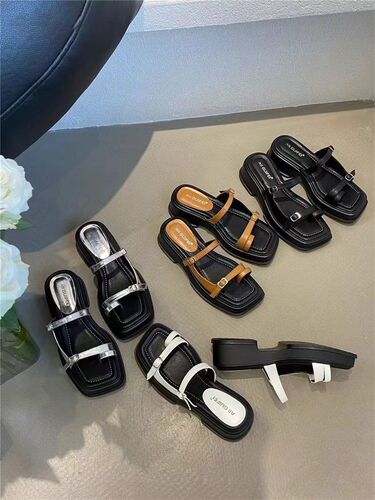 2025 Summer New Style Women's Slide Sandals, Platform Trendy Online-Ready Toe-Covering, Wear-Resistant Roman-Style Thick-Soled Korean-Style Sandals