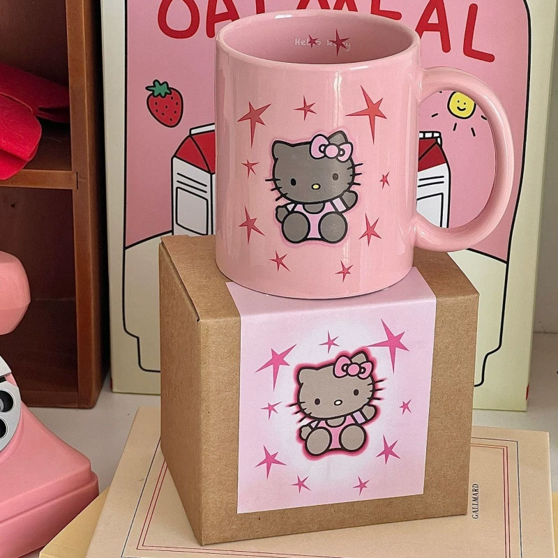 Illustrator cooperation with cute hellokitty Katie pink ceramic mug cup gift coffee water cup
