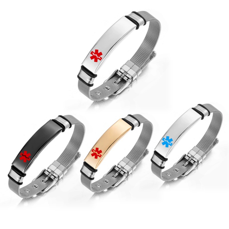 2025 pulsera de acero inoxidable con marca de serpiente médica transfronteriza ajustable información de pulsera de grabación personalizada elementos médicos