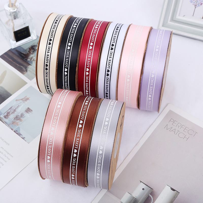 2.5cm Printed English Ribbon Floral Packaging Gift Box Satin Ribbon DIY Handmade Bow Ribbon