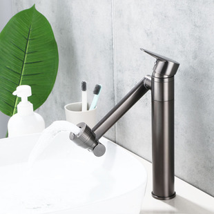 All-Copper Rotatable Faucet for Hot and Cold Water, Elevated Bathroom Countertop Basin, Gold Washstand