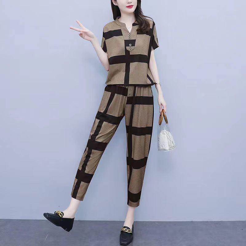 Summer New Style Women's Fashionable Casual Two Piece Set Loose Fit Plus Size Harem Pants_ecoleips.com