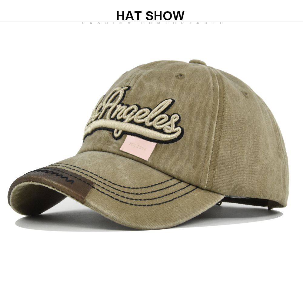 Cappello da baseball Los Angeles con visiera parasole, ricamato in 3D con lingua d'anatra e lavato, con vecchie grondaie curve_voghion.com