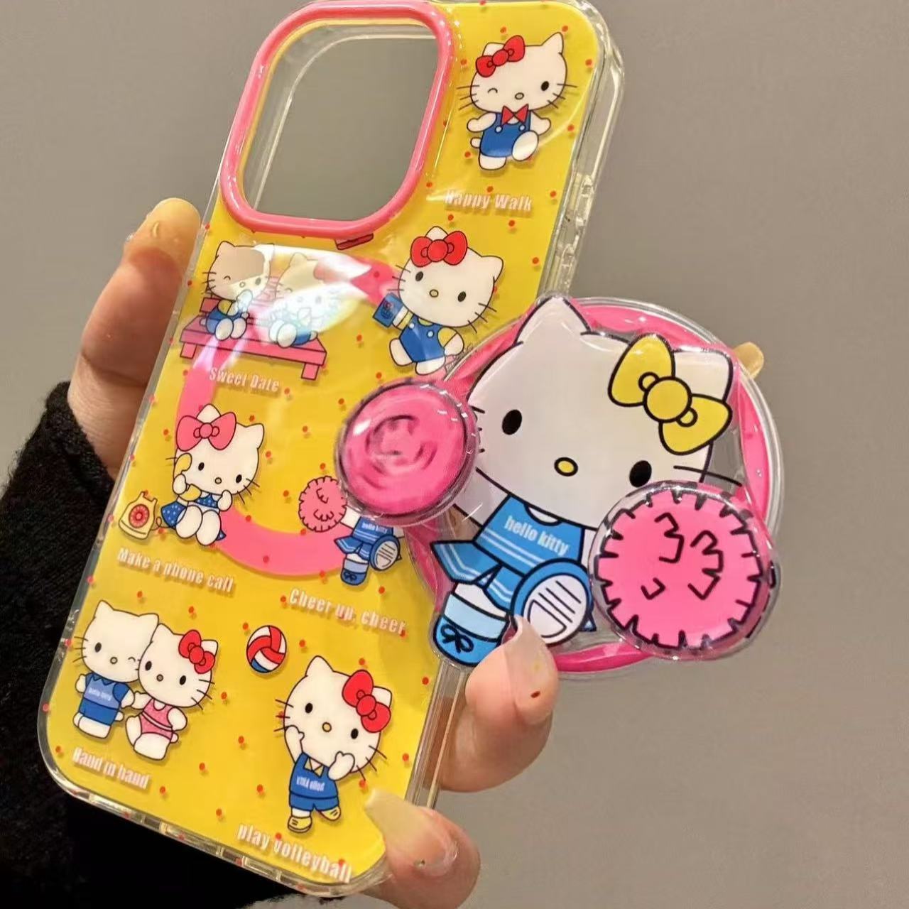 iphone16promax apple 15 휴대폰 케이스에 적합한 만화 부드럽고 귀여운 치어리더 귀여운 고양이 회전 자기 흡입