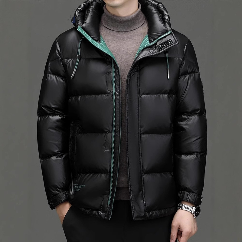Glossy Black Gold White Duck down Men's down Jacket Winter Thickeneded Warm Middle-Aged Cold-Proof Clothing Hooded Jacket Top for Men Glossy Black Gold White Duck down Men's down Jacket Winter Thickeneded Warm Middle-Aged Cold-Proof Clothing Hooded Jacket Top for Men