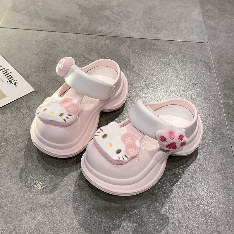 High-Looking and Cute Cartoon Hello Kitty Croc Shoes for Women's Summer Outer Wear 2025 Small Lightweight Non-Slip Thick-Soled Slippers