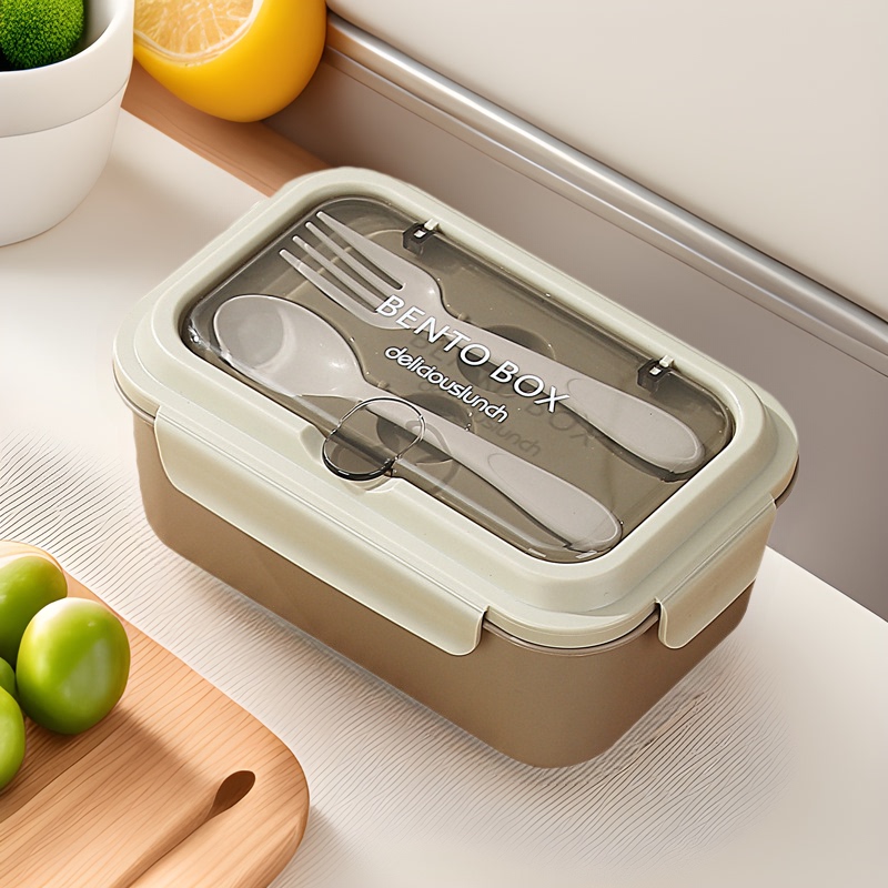 Nordic style PP light food lunch box 304 stainless steel compartment lunch box with fork and spoon convenient microwave lunch box