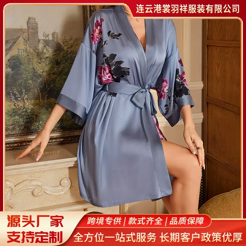 跨境专供印花柔软舒适女士睡袍多色可选可外穿家居服女标准欧码