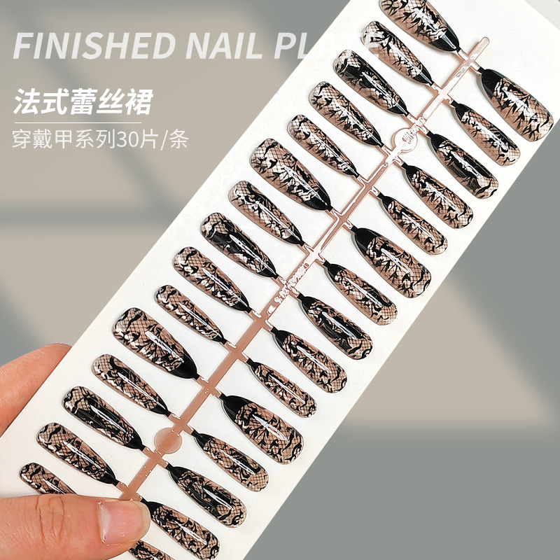 [factory direct] long pointed black mesh bow flower pattern cat eye wear armor European and American hot chick nail