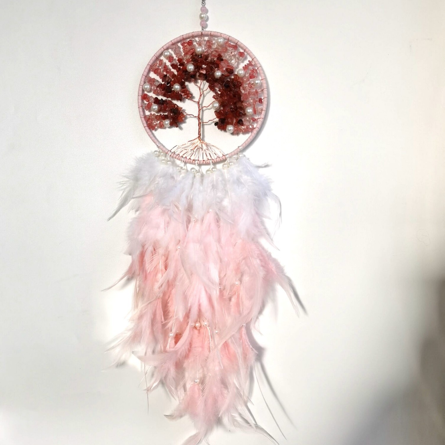 Pink Tree Of Life Dreamcatcher Wind Chime Pendant Gift_voghion.com
