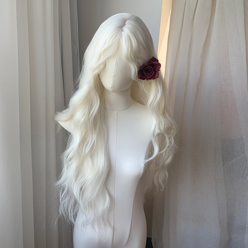 Wig Female White Moonlight Elf Forest Style Super Long Retro Wool Curly Original Lolita Full Long Curly Wig