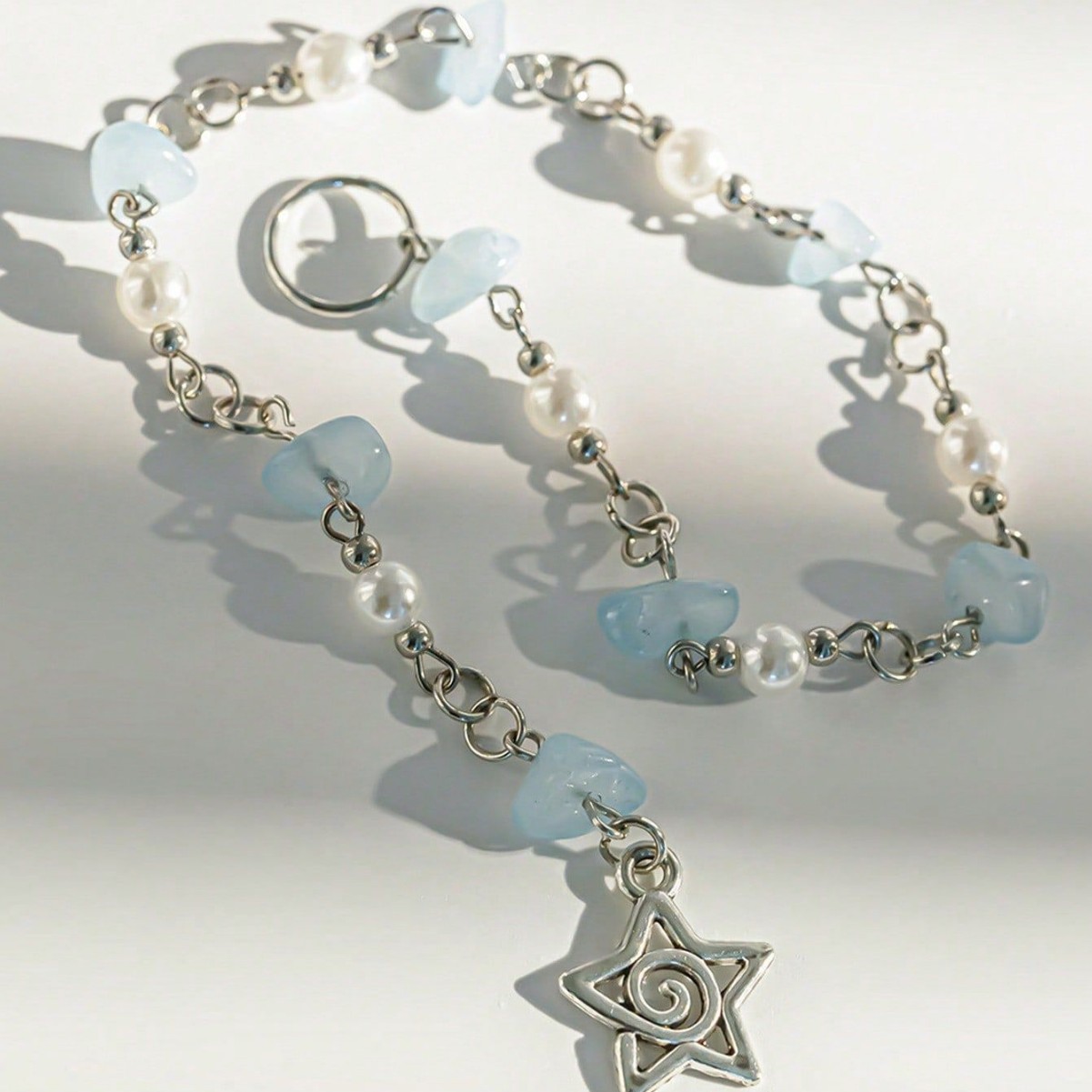 European and American Cross-border Holiday Style Natural Stone Long Gravel Chain Braided Hair Dirty Braid Hair Jewelry Butterfly Star Hair Chain