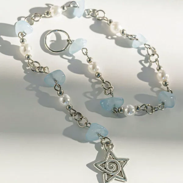 European and American Cross-border Holiday Style Natural Stone Long Gravel Chain Braided Hair Dirty Braid Hair Jewelry Butterfly Star Hair Chain