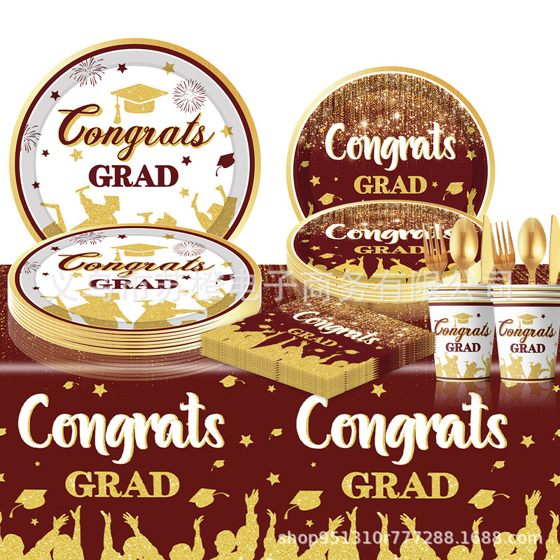 Amazon New Graduation Season Party suit Red Blue Black Tablecloth Paper Plate Tableware Flag Decoration