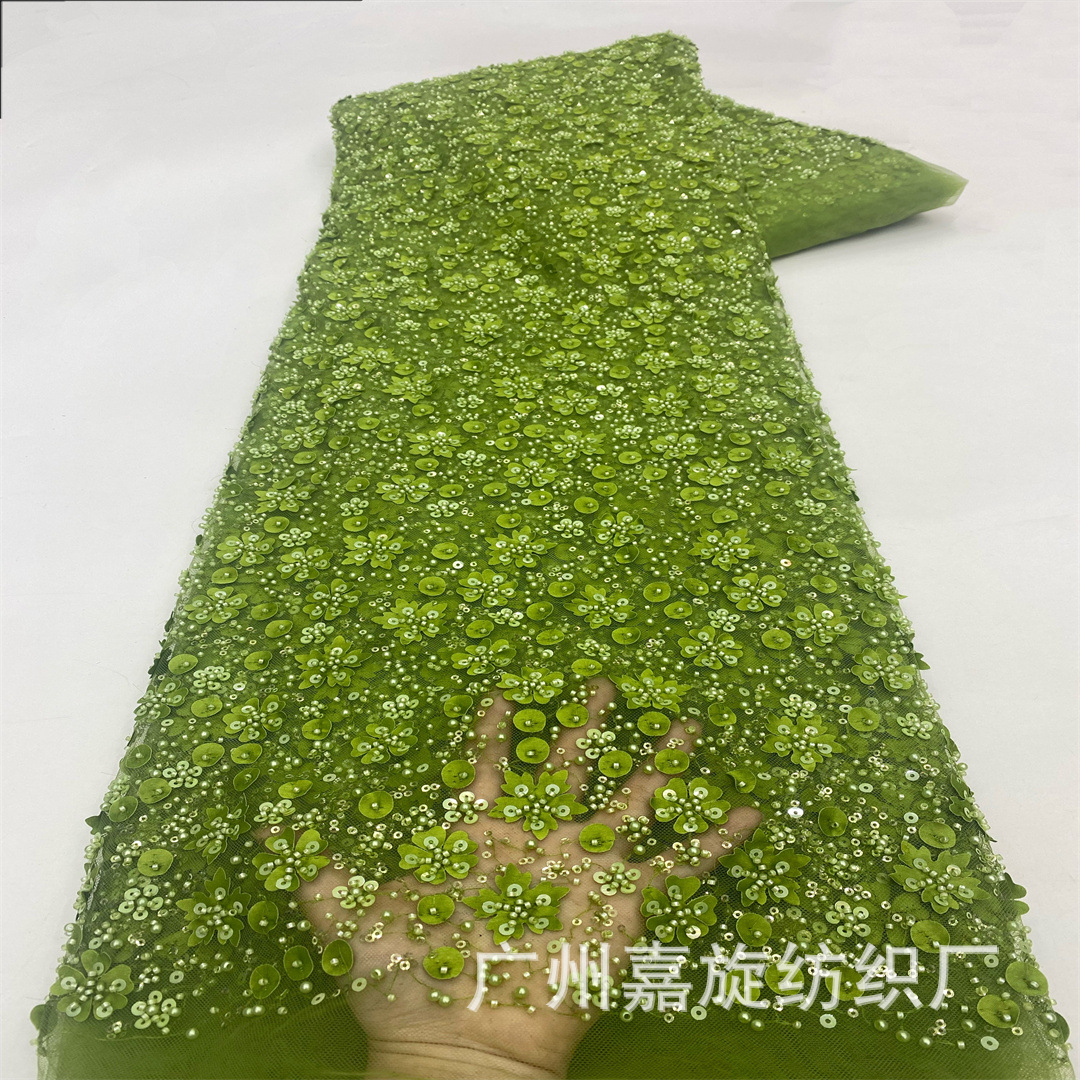 Tela de bordado con cuentas de flores pequeñas tridimensionales con láser para vestidos de novia de verano para mujeres y vestidos infantiles con faldas largas y tela con lentejuelas.