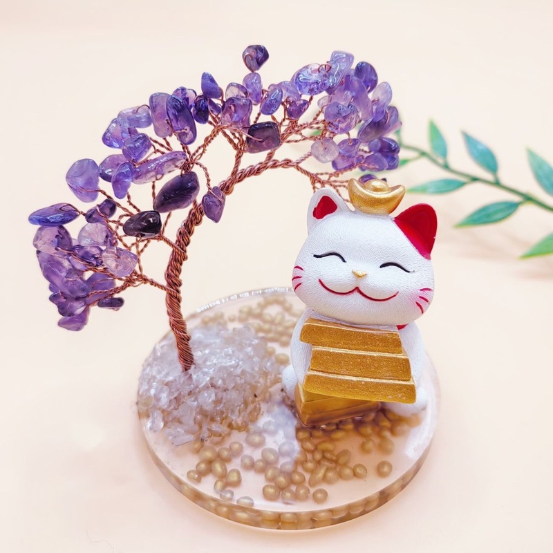 富を引き寄せるクロスボーダー天然アメジスト装飾品、招き猫、金のなる木、卸売ホームオープニングデスクトップ装飾品、かわいい小さなギフト|undefined