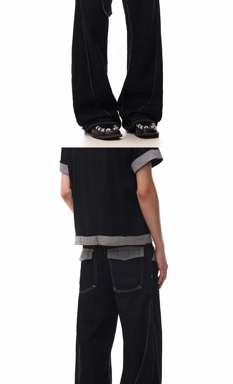 High Waist Flowy Denim Jeans Unisex Lightweight Black Trousers_voghion.com