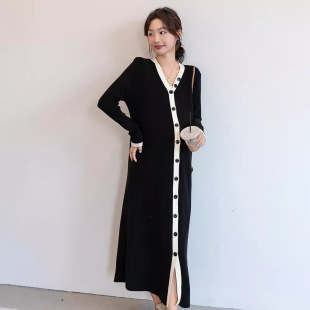 Autumn and Winter Maternity Fashion V-Neck Pregnant Women Sweater Skirt Loose plus size Trendy Mom Knitwear Pregnant Women Dress