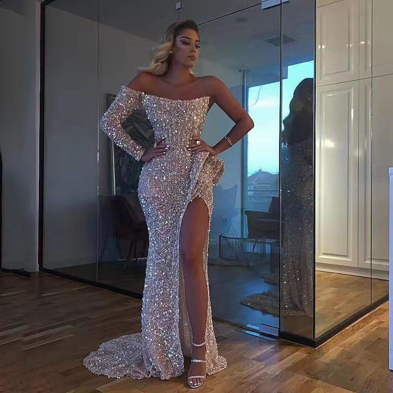 Wish Amazon ropa de mujer 2025 primavera y verano nuevo sexy vestido de trapeador de un solo hombro vestido de fiesta vestido de noche image 3