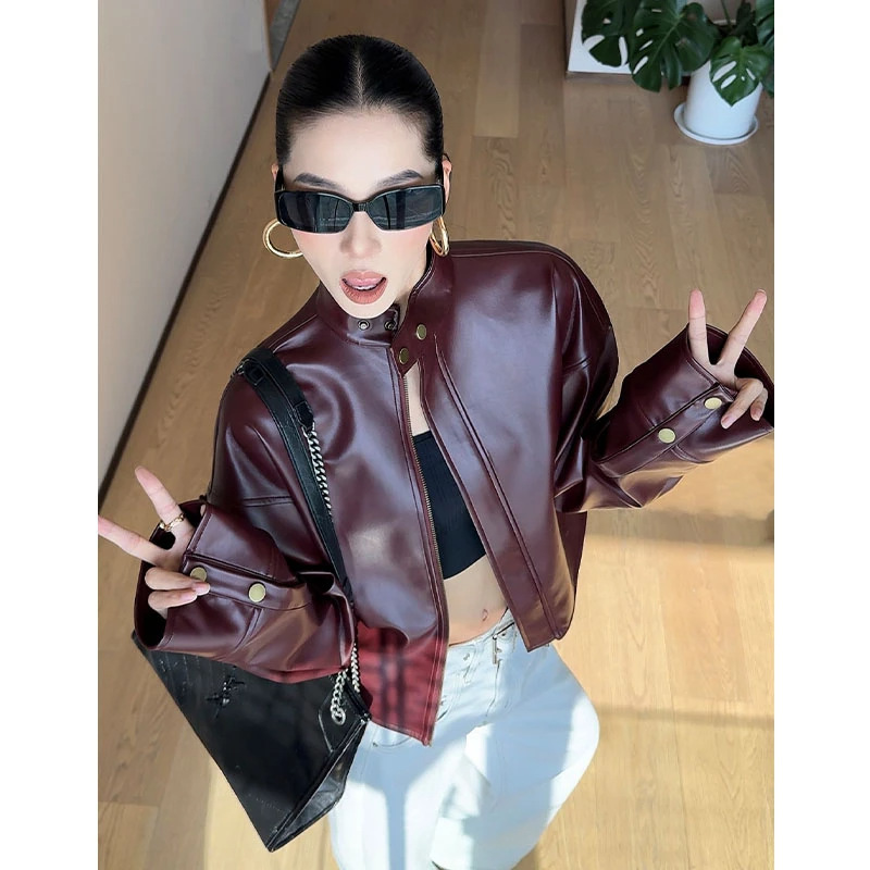 韩系高级感立领长袖外套女春季新款时尚显瘦皮衣减龄小众开衫上衣|undefined