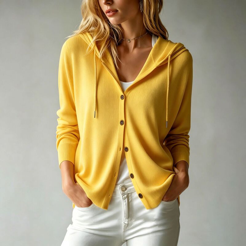 2026 New Fashion Casual Hooded Knit Cardigan for Women, Solid Color, Long Sleeve, Loose Fit, Lightweight Outerwear 2026 New Fashion Casual Hooded Knit Cardigan for Women, Solid Color, Long Sleeve, Loose Fit, Lightweight Outerwear