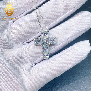 Cross-border European and American S925 Sterling Silver Necklace Inlaid with D-color Moissanite Niche Light Luxury Cross Pendant Collarbone Necklace