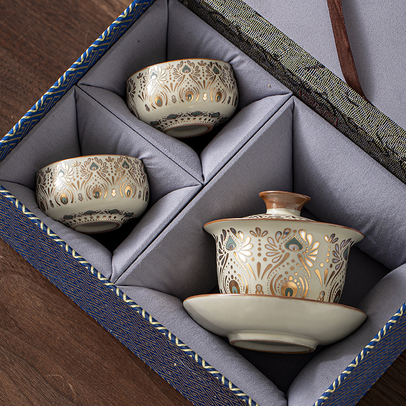 Ru窑 cubierta taza de té kung fu set de té casero taza de té personal especial de alta calidad tres taza de té cubierta