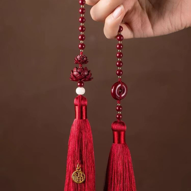Car Hanging Ornament Live Streaming Supply Source: Cinnabar Lotus Peace Pendant Car Hanging Decoration, Car Interior Decoration Handmade Accessories Lotus