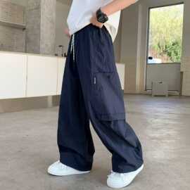 男童夏季薄款工装裤中大童宽松阔腿速干休闲长裤2026新款潮
