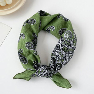 Korean Order Cotton and Linen Scarf Women's Spring and Summer New Sweet Wind Sunscreen Headscarf Printed Decorative Small Square Scarf