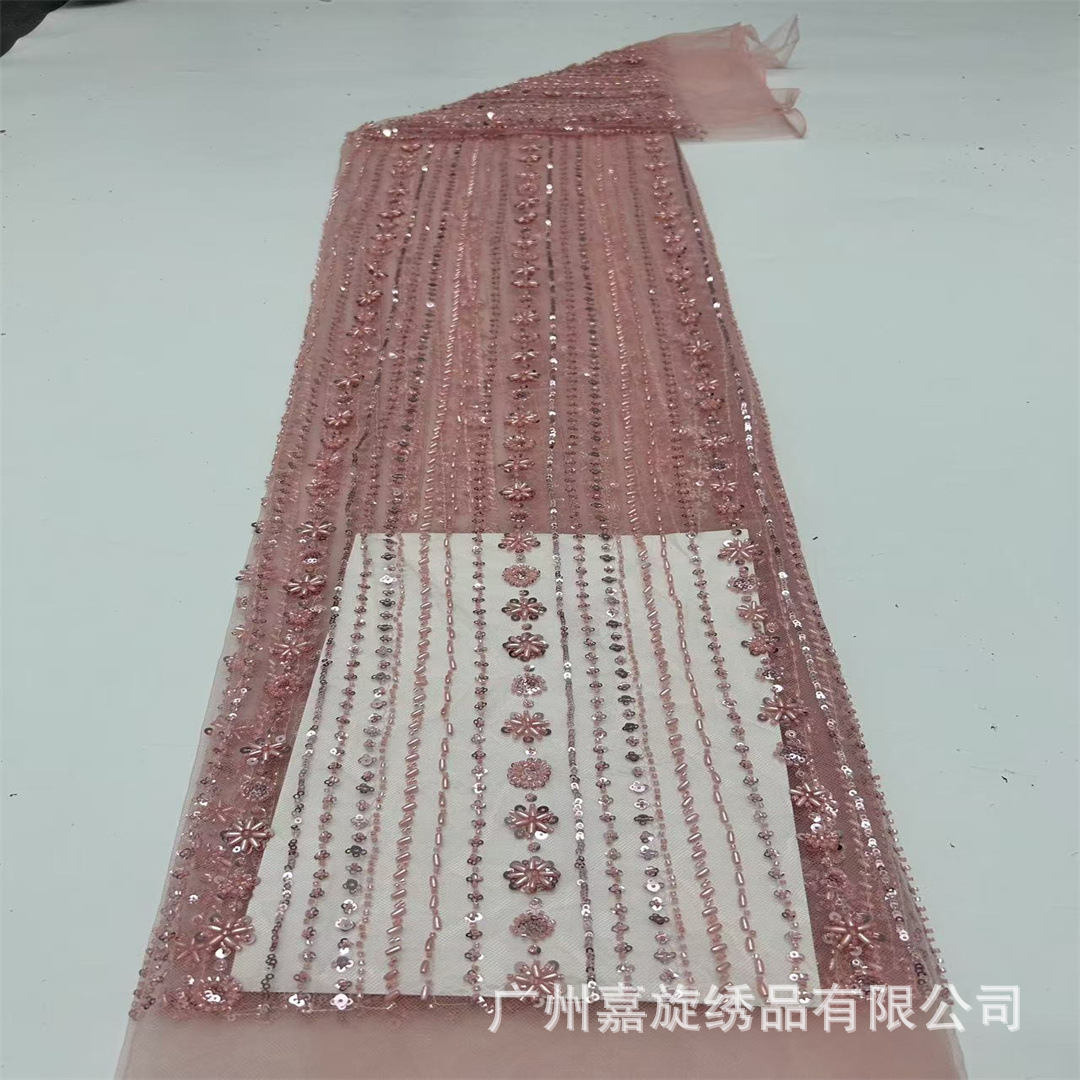 Tela de malla de aire de moda europea y americana de estilo pesado tubo de perlas esquinilla perlas clavado vestido de boda cheongsam vestido de tela
