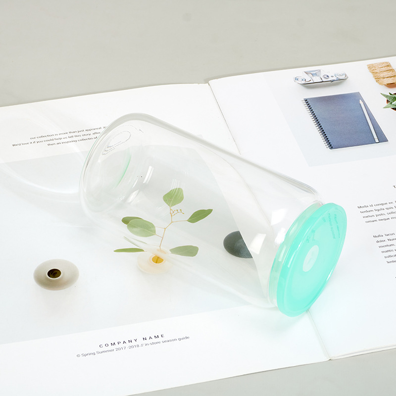 Cross-border Mason Cup sublimación de una sola capa gruesa transparente borosilicato cubierta de color de vidrio taza de agua cubierta de bambú paja al aire libre