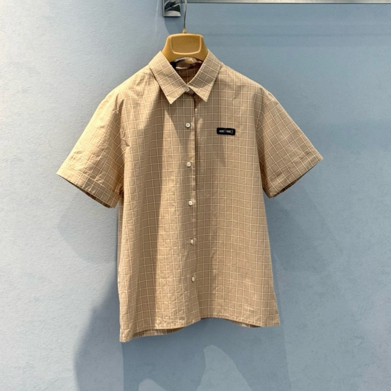 Miu Series "Shenzhen Nanyou" Plaid Short-Sleeve Shirt 2026 with Letter Design, Exclusive for Cross-Border Sales, Spring/Summer