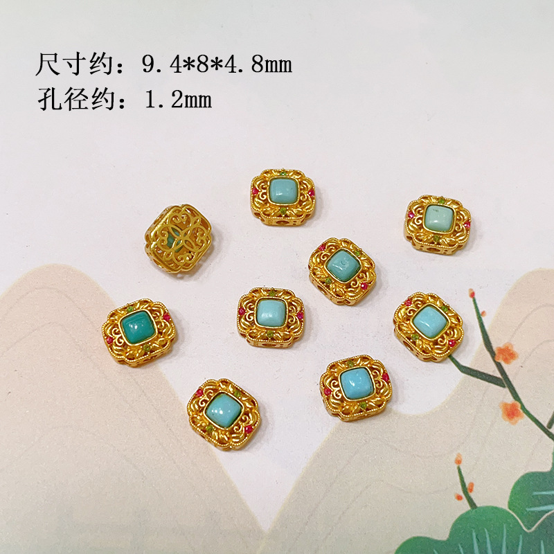 Natural Raw Ore Turquoise 925 Silver Plated with Ruyi Love Clover Round Bead Bracelet DIY Accessories