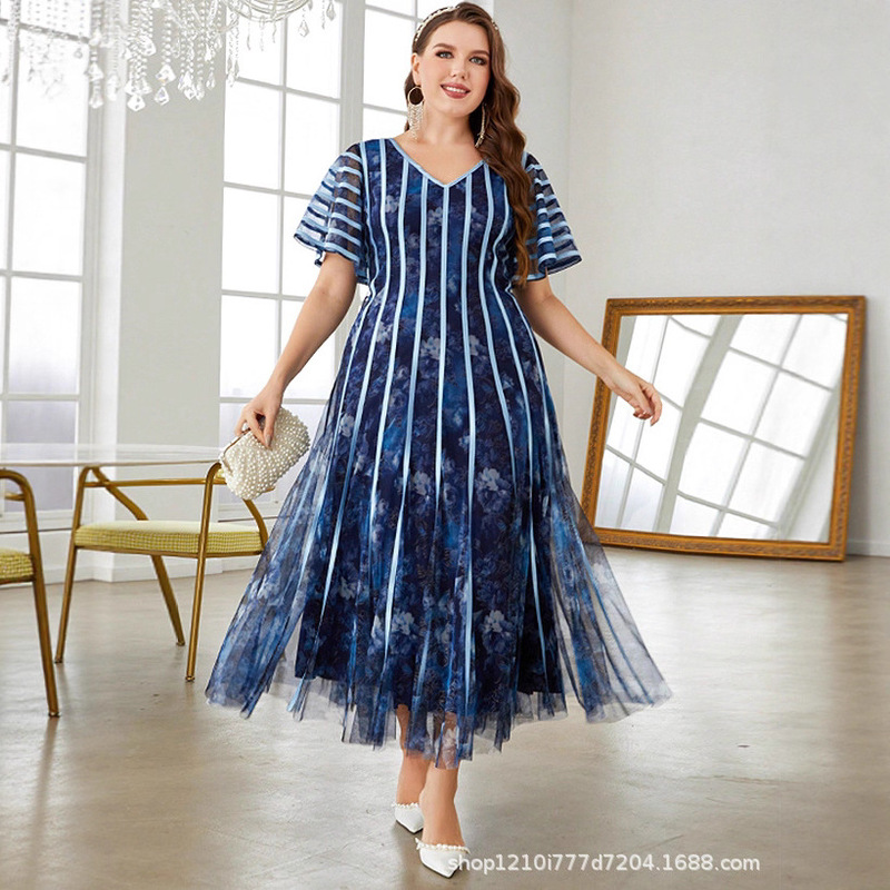 Cross-Border European and American Foreign Trade Cross-Border Foreign Trade New Large Size Dress Women's Long Skirt Light Luxury Elegant Formal Evening Dress