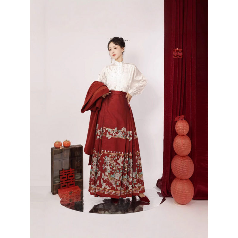 【Sutra of the Bodhisattva】Ma Mian Skirt with Brocade Embroidery, Elegant and Slimming, New Chinese Style for Daily Commuting Women