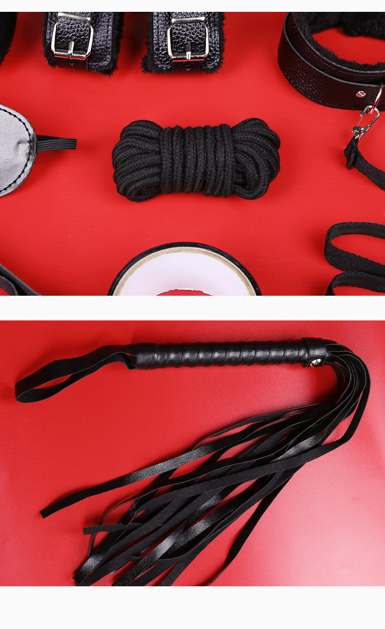 Mystery Love Space SM Eight-Piece Bondage Set in Black Leather for Adult Couples — detail image 4