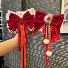 儿童蝴蝶结飘带头饰发夹子女孩红色发卡女童新年装饰宝宝过年发饰