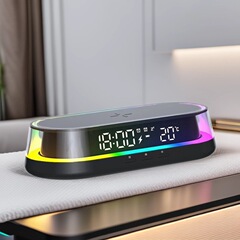 2024起爆金二一体型15w無線充幻彩雰囲気灯目覚まし時計付き家庭プレゼントはロゴを作ることができる