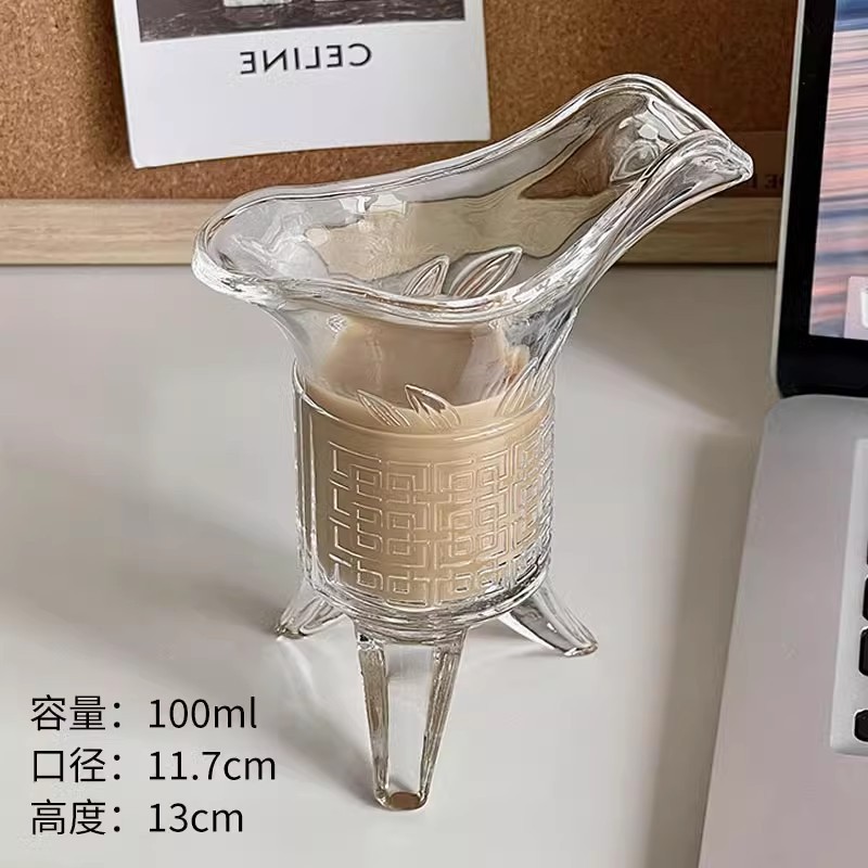 磨砂渐变黑帝王杯创意仿古爵杯复古秦始皇奶茶咖啡杯古代三足杯子|undefined