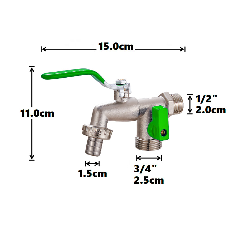 Cross-border exclusive gardening double water outlet zinc alloy faucet, one in and two out double pacifier, belt faucet [green] Application Scenario