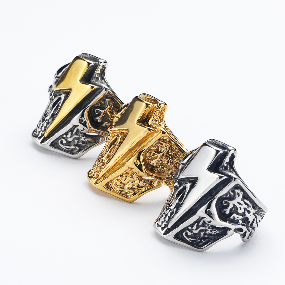 Polishing Design Punk Lightning Skull Titanium Steel Polishing Rings