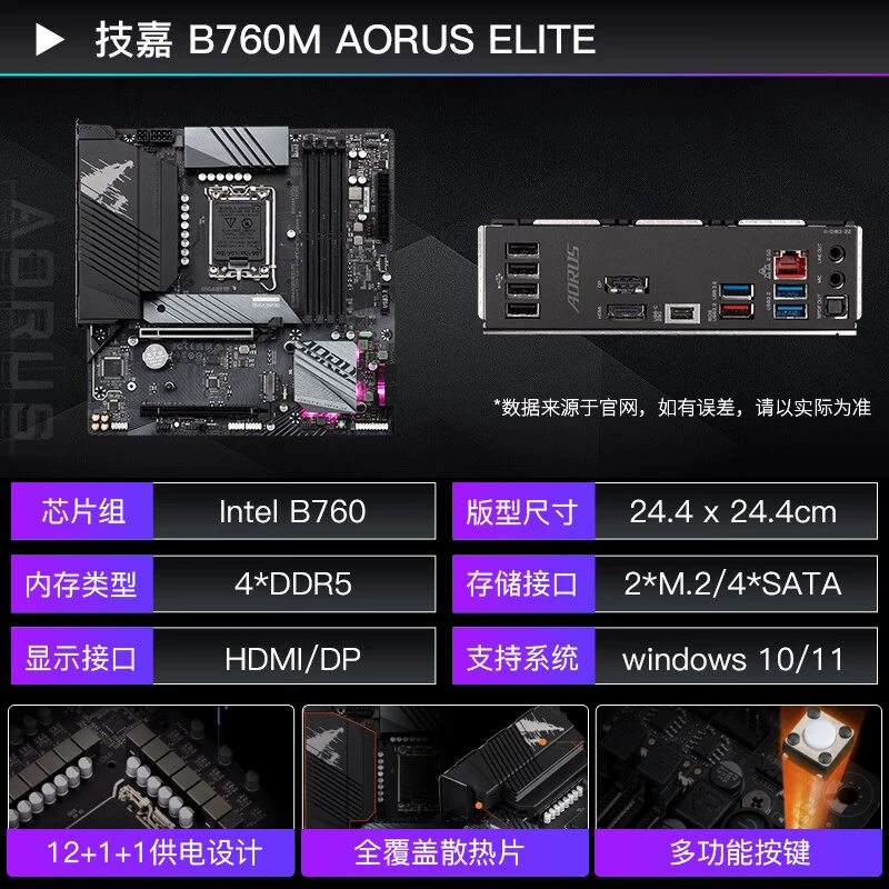 Материнская плата для игр Gigabyte B760M AORUS ELITE DDR5, совместима с процессорами 12/13 поколения, включая 13400F