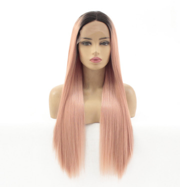 Europa y los Estados Unidos Amazon humo rosa largo cabello recto frente encaje fibra química cubierta de cabeza fabricantes al por mayor LW0178