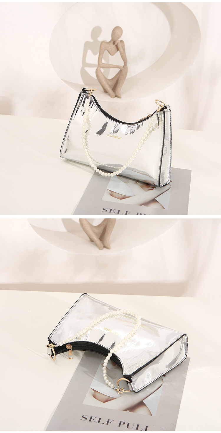 Women's All Seasons Pvc Solid Color Vintage Style Pearls Square Zipper Underarm Bag display picture 2
